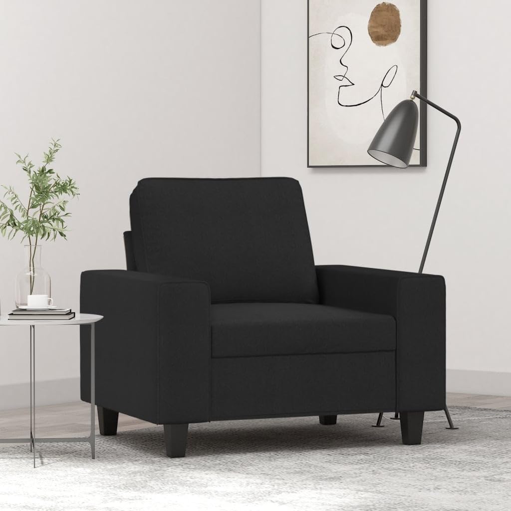 vidaXL Comfortable Black Sofa Chair in Fabric and Metal - Modern 1-Seater Design for Living Room/Office/Lounge Area
