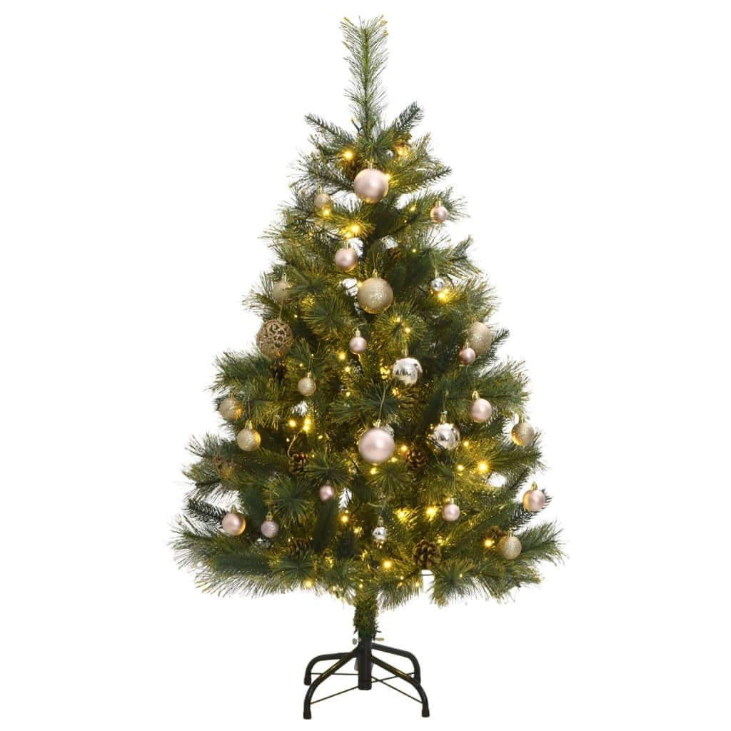 vidaXL Artificial Hinged Christmas Tree with 300 LED Lights & Ball Set - Green, 70.9” Height, Lifelike PE Tips, Cones Decoration, Easy Assembly, Sturdy Metal Stand