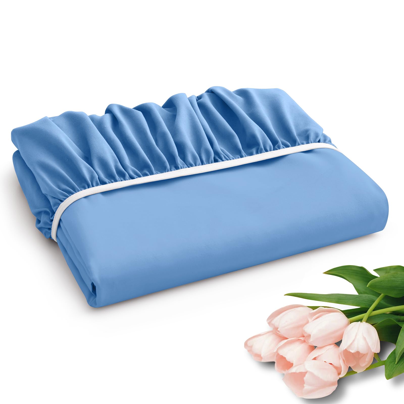 Horbaunal Extra Deep Pocket Queen Fitted Sheet Only - Fits Up To 24 Inch Mattress - Luxury 1800 Thread Count - Microfiber Blue F