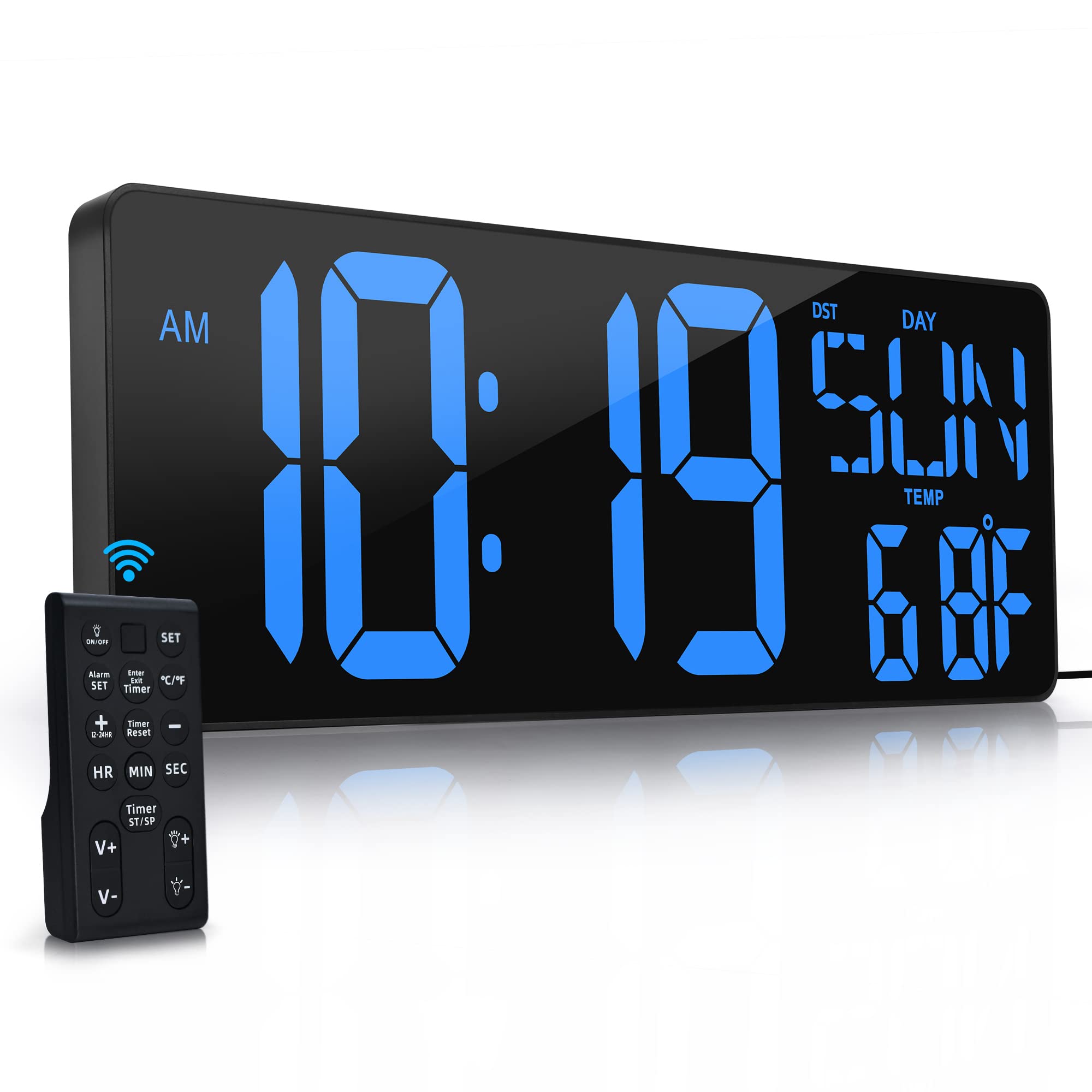 Large Digital Wall Clock with Remote Control 17.2 LED Large Display Timer with Temperature Date Week Auto DST Adjustable Brightn