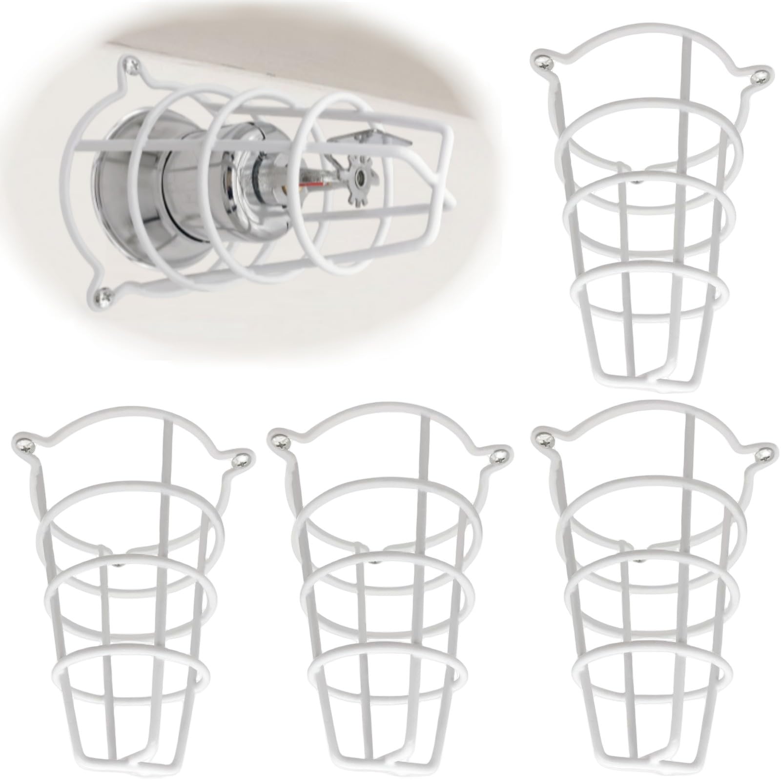 Happy Tree (4 Pack) White Fire Sprinkler Head Guard Cover For Both 1/2' & 3/4' Sprinkler Head 6' Deep Cage