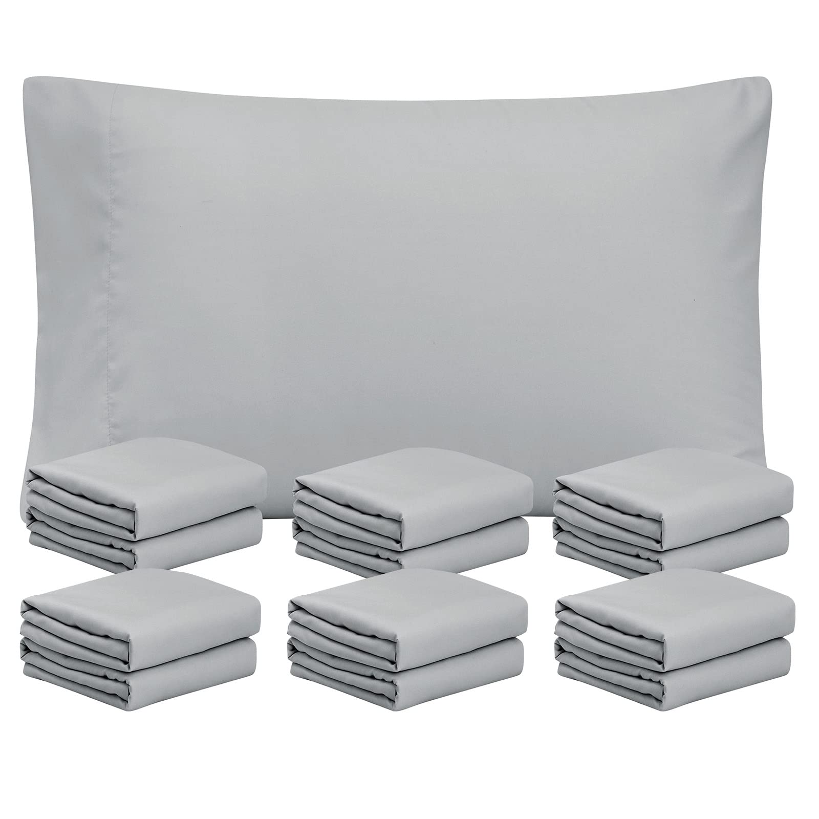 Freshculture Light Grey Pillowcases King Size 12 Pack - Bulk Pillowcase Set - Envelope Closure - Soft Brushed Microfiber Fabric