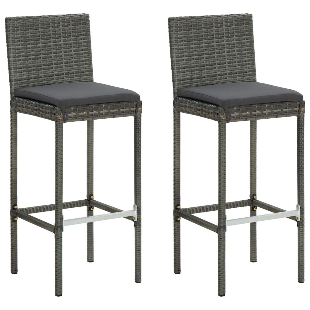 vidaXL Garden Bar Stools with Cushions (2 pcs Set) - Outdoor is High-Top Stools with UV-Resistant Poly Rattan Frames and Removable Cushion Covers - Gray & Anthracite Color Combo.