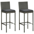 vidaXL Garden Bar Stools with Cushions (2 pcs Set) - Outdoor is High-Top Stools with UV-Resistant Poly Rattan Frames and Removable Cushion Covers - Gray & Anthracite Color Combo.