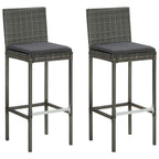 vidaXL Garden Bar Stools with Cushions (2 pcs Set) - Outdoor is High-Top Stools with UV-Resistant Poly Rattan Frames and Removable Cushion Covers - Gray & Anthracite Color Combo.