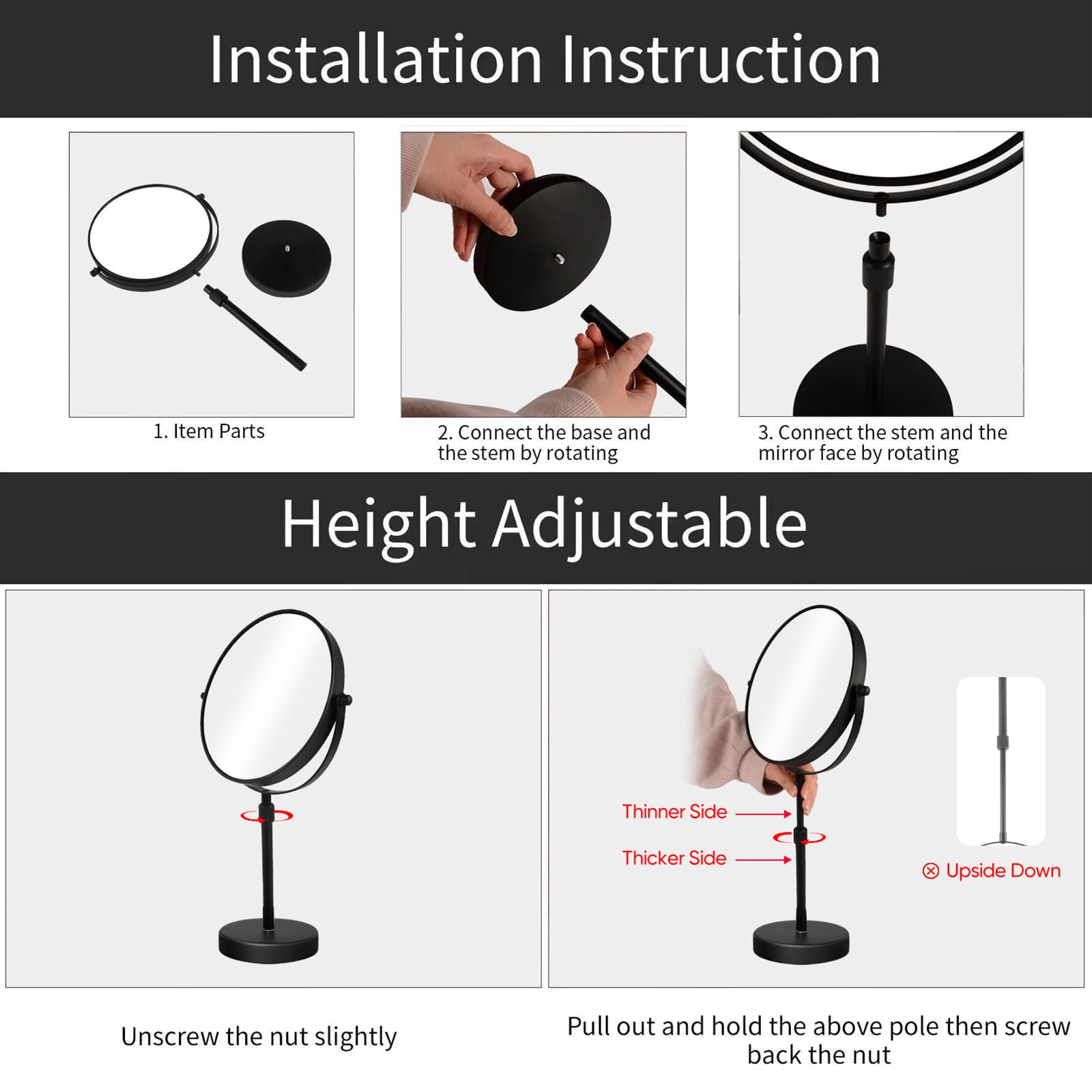 Nicesail Higher Taller Tabletop Makeup Mirror Of 8 Inch, 5X Magnified Makeup Mirror Countertop Standing, Height Adjustable, Doub