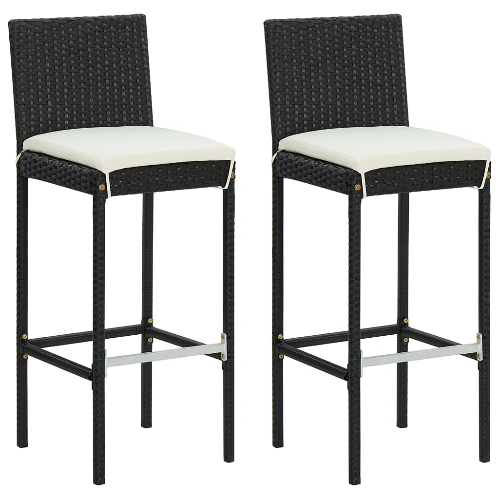vidaXL Bar Stools with Cushions - Black Poly Rattan, Perfect for Kitchen/Island/Outdoor Counter Seating