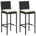 vidaXL Bar Stools with Cushions - Black Poly Rattan, Perfect for Kitchen/Island/Outdoor Counter Seating-Like New Condition