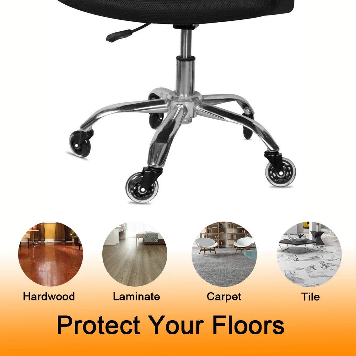 Office Chair Caster Wheels Set Of 5 Heavy Duty & Safe For All Floors Including Hardwood 3'' Rubber Replacement For Desk Floor Ma