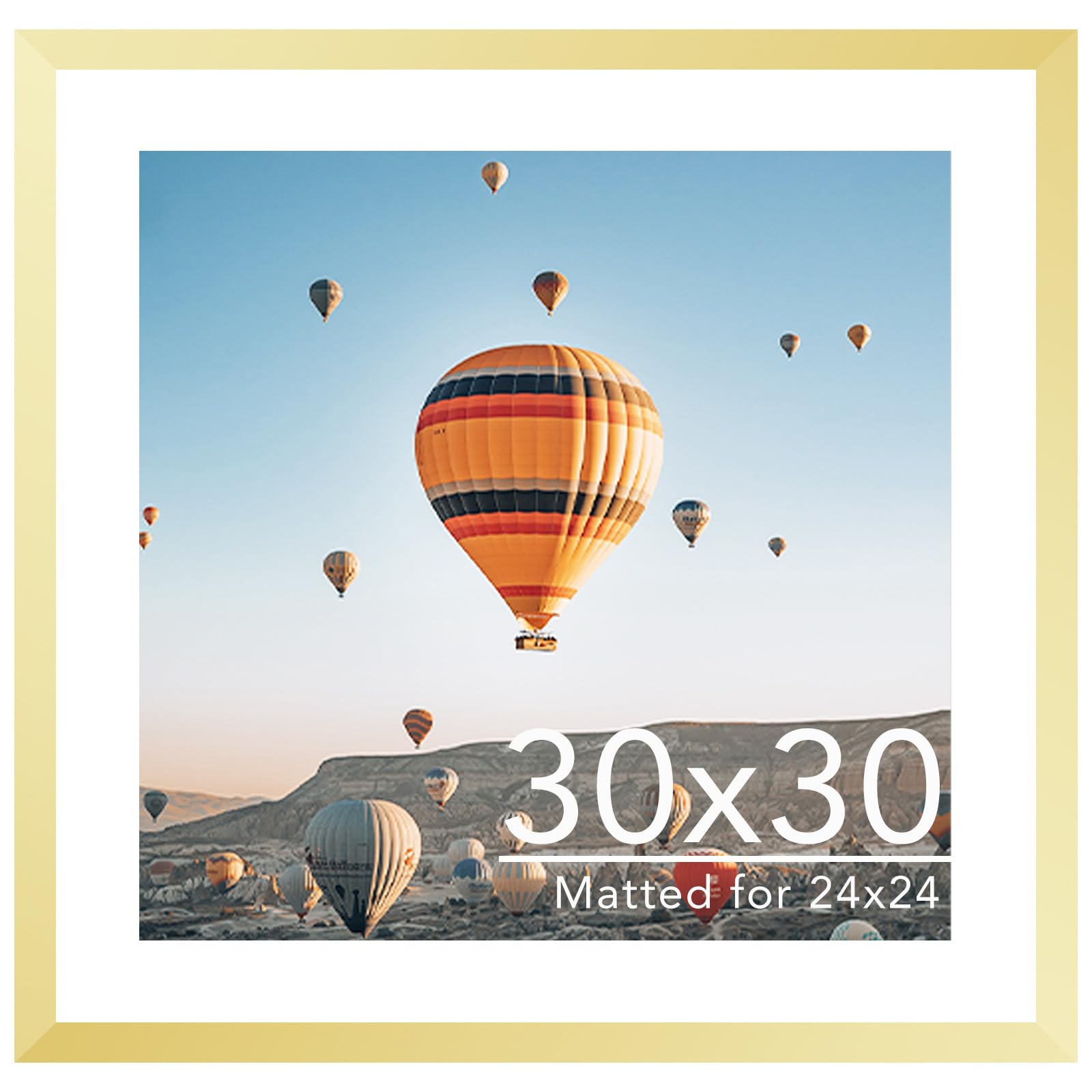 JCJMY 30x30 Picture Frame Gold with 24x24 Mat, Display Photo 24x24 with Mat or 30 x 30 Without Mat, Wall Hanging Large 30x30 Pos