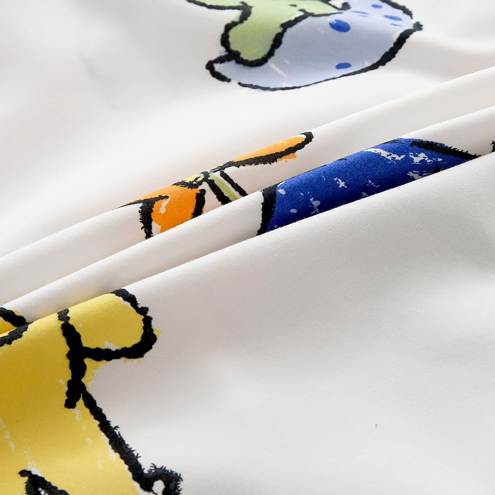 Naturety Bedding Fitted Sheet With Deep Pocket,Dinosuar Printed Thicken Fabric Bed Sheets (Colorful Dino, Full)