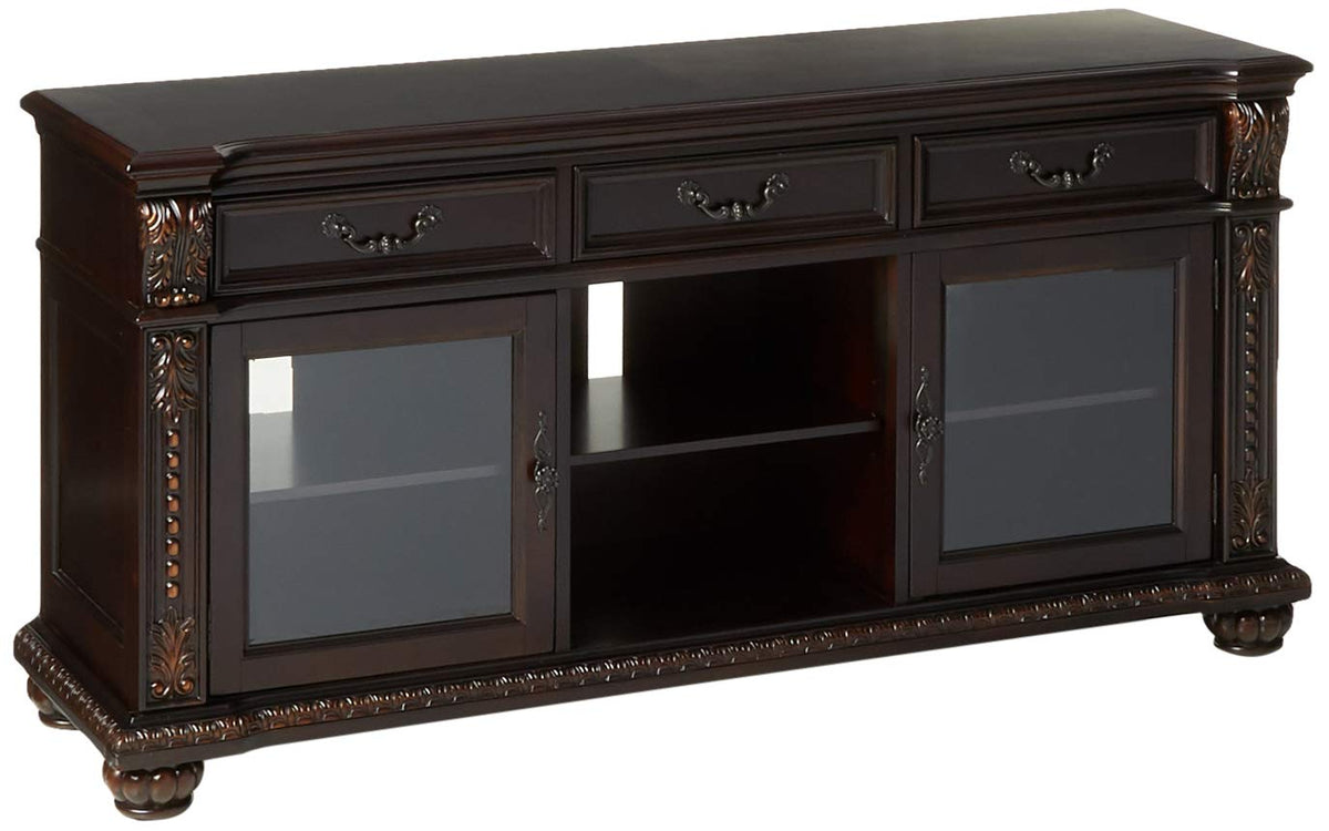 Acme Anondale 3-Drawer Wooden Tv Stand With Glass Doors In Cherry