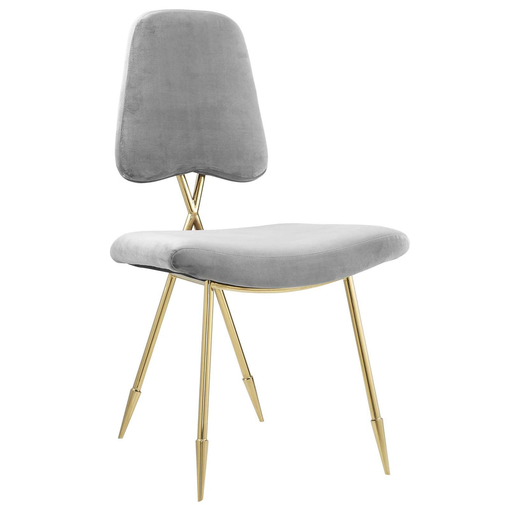 Modway Ponder Performance Velvet Upholstered Modern Dining Side Chair In Gray With Gold Stainless Steel Legs