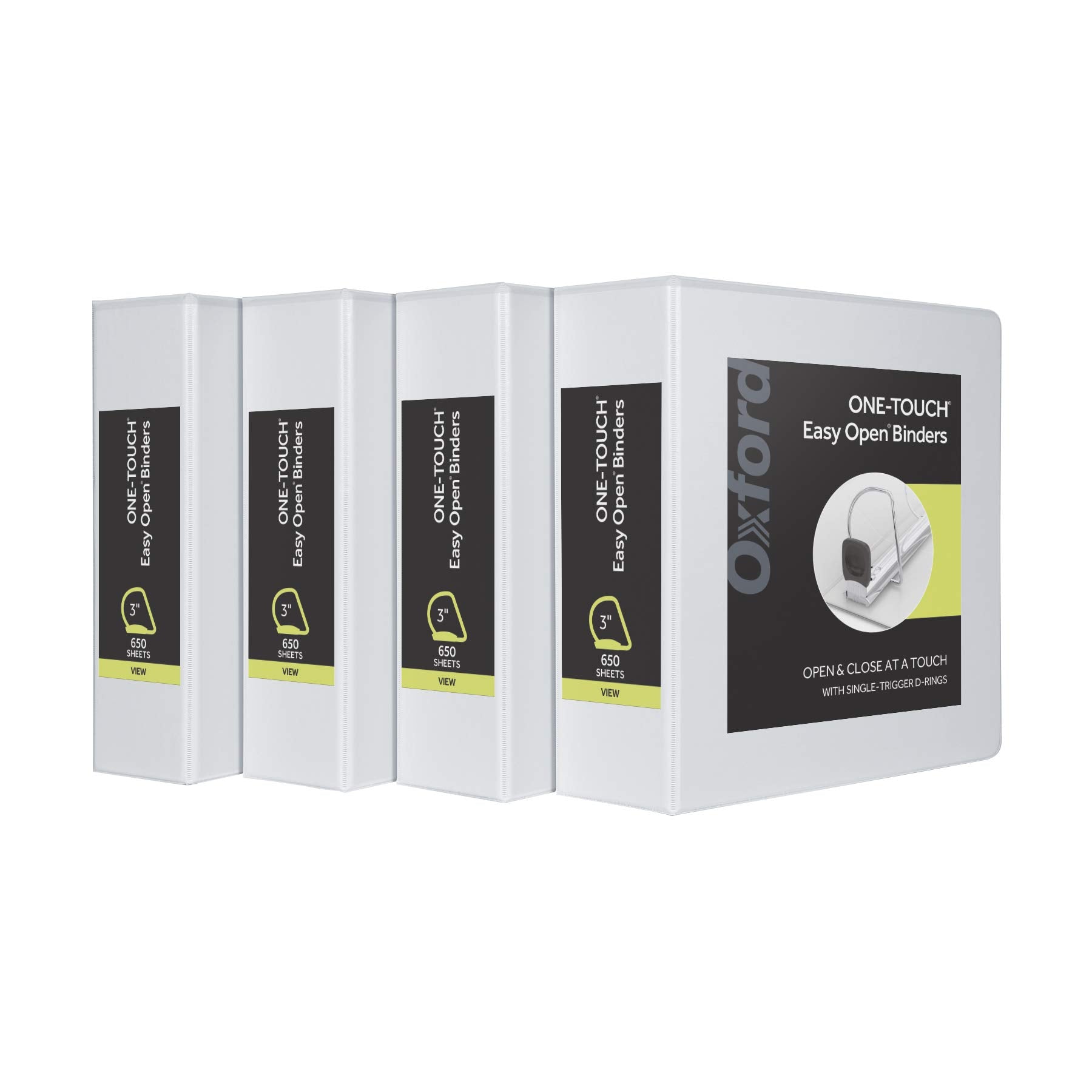 Oxford 3 Ring Binders, Binders For School And Office, 3 Inch One-Touch Easy Open D Rings, 3-Sided View Binder Covers, Xtralife H