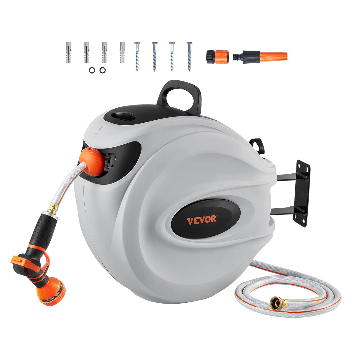 Vevor Retractable Hose Reel, 115 Ft X 1/2 Inch, Garden Water Hose Reel With 9-Pattern Nozzle, 180