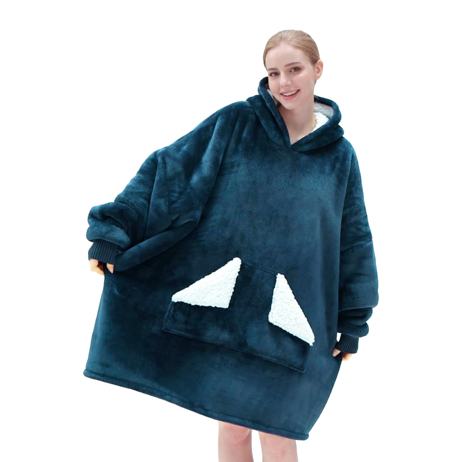 Touchat Wearable Blanket Hoodie, Oversized Sherpa Blanket Sweatshirt With Hood Pocket And Sleeves, Gifts Hooded Blanket For Adul