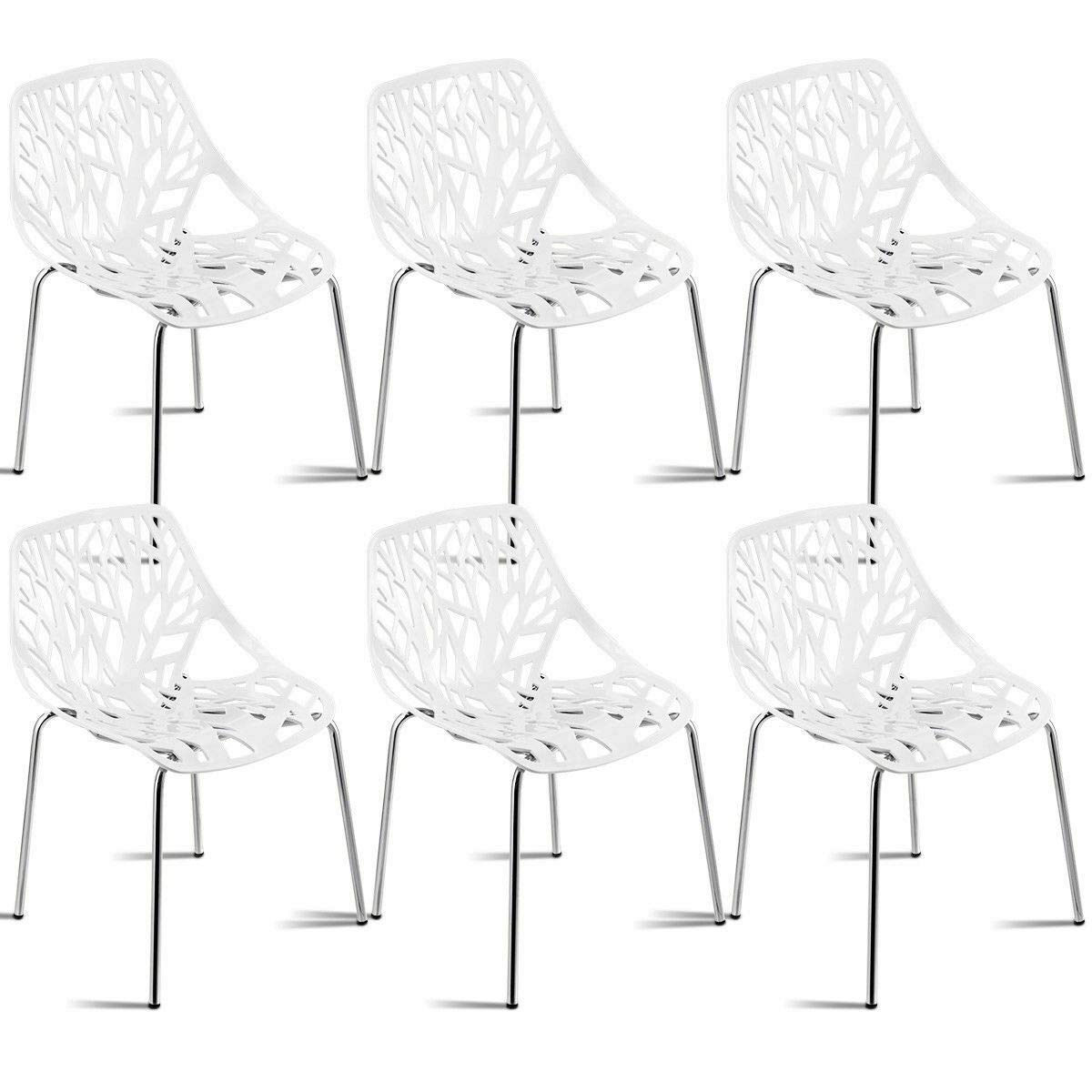 Giantex Set Of 6 Modern Dining Chairs W/Plastic Feet Pads Stackable Chair Geometric Style Furniture Dining Side Chairs (6 Packs, White)