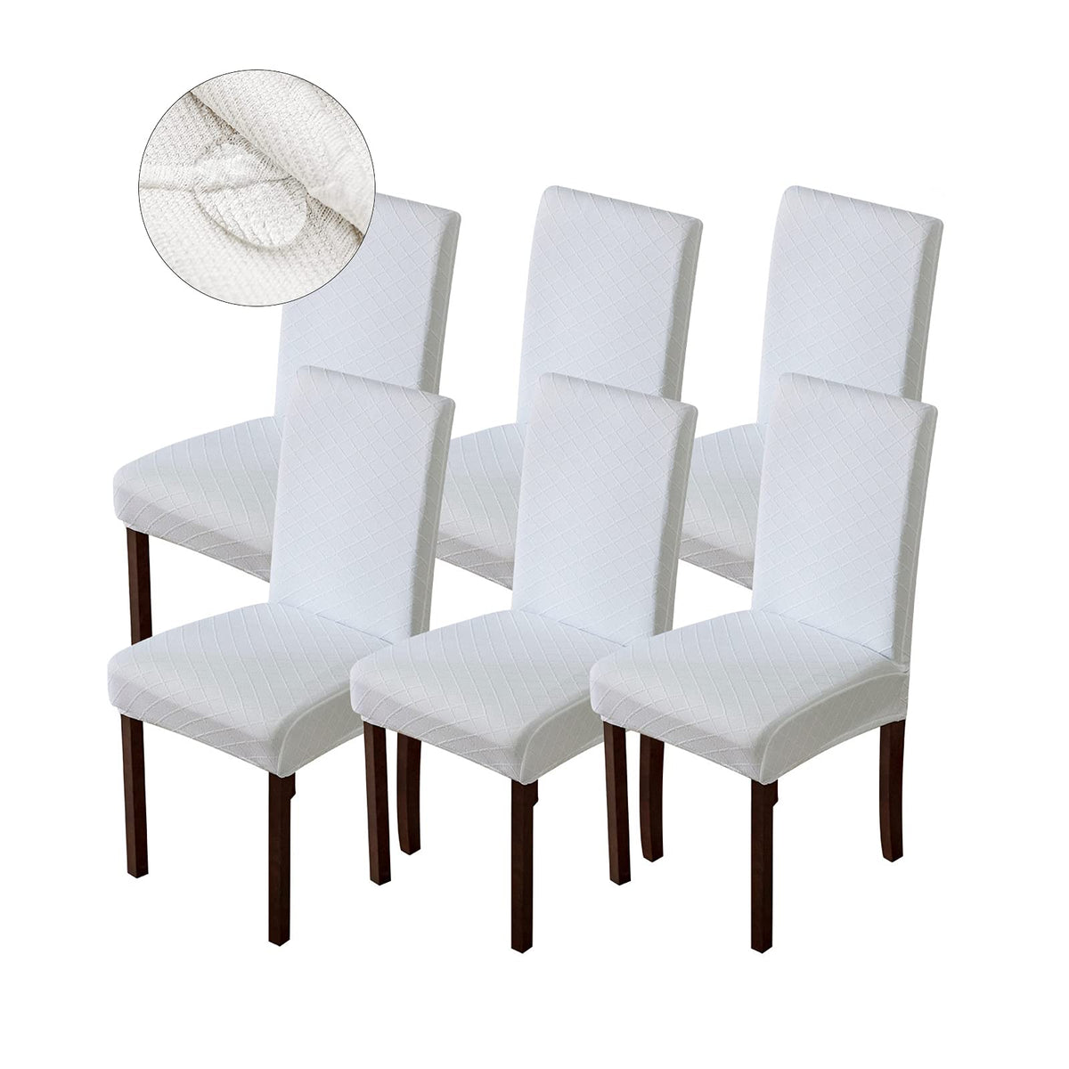 Genina Waterproof Chair Covers For Dining Room Dining Chair Covers Kitchen Parsons Chair Covers (White, 6 Pcs)