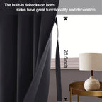 Jiuzhen Dark Grey Blackout Curtains With Tiebacks Thermal Insulated, Light Blocking And Noise Reducing Grommet Curtains For Bedroom And Living Room, Set Of 2 Window Curtain Panels, 70 X 72 Inch Length