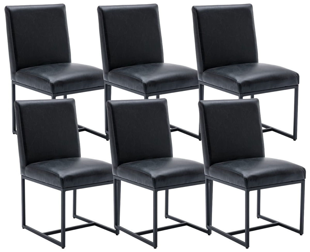 Cimota Black Modern Dining Chairs Set Of 6, Leather Dining Room Chairs Upholstered Armless Guest Side Chair With Black Base For