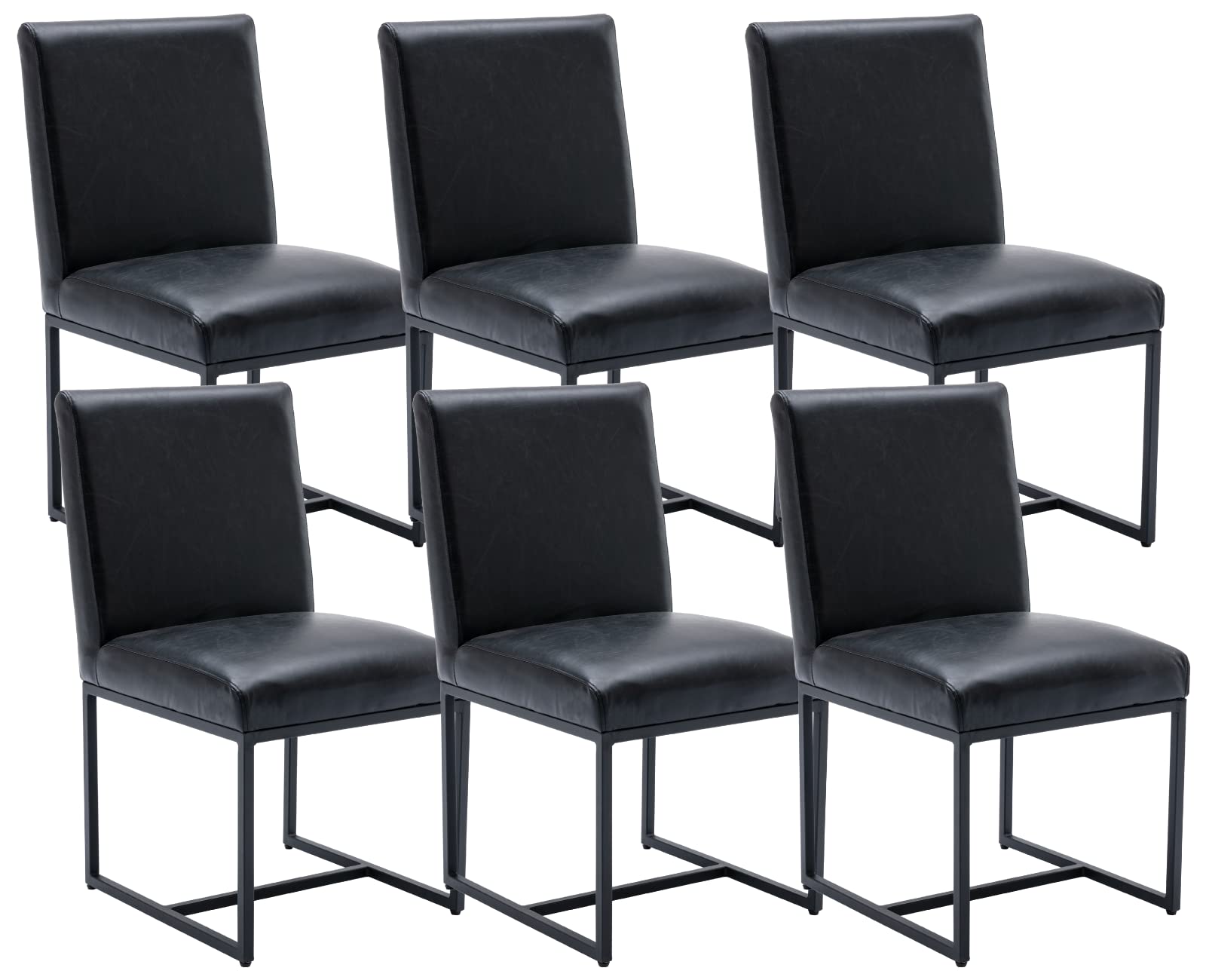 Cimota Black Modern Dining Chairs Set Of 6, Leather Dining Room Chairs Upholstered Armless Guest Side Chair With Black Base For