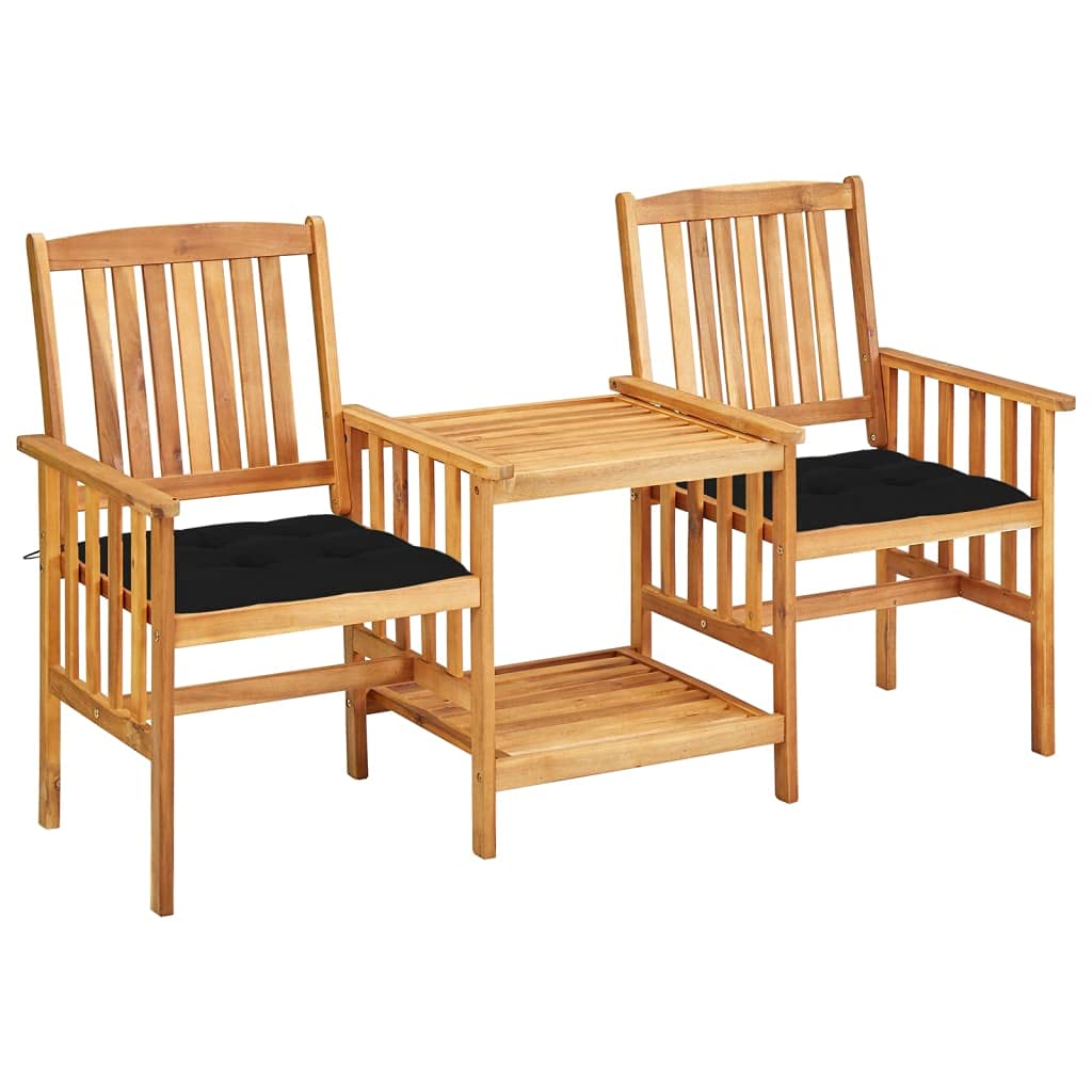 vidaXL Solid Wood Acacia Patio Chairs with Tea Table and Cushions Garden Outdoor Lawn Yard Terrace Balcony Backyard Table and Chair Furniture