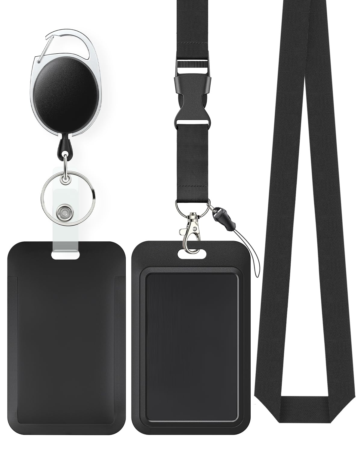Uniclife Sliding Badge Holder Vertical Plastic Case With Retractable Badge Reel Carabiner And Detachable Lanyard Strap Hard Card