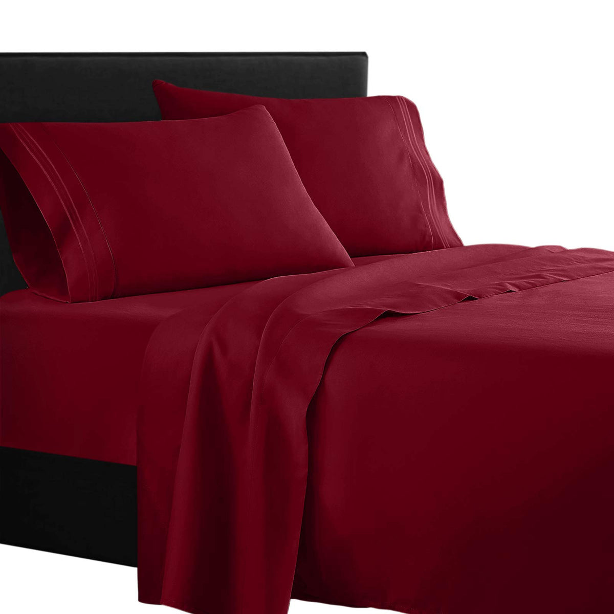 Clara Clark  Supreme 1500 Collection 4Pc Bed Sheet Set - Queen Size, Burgundy Red