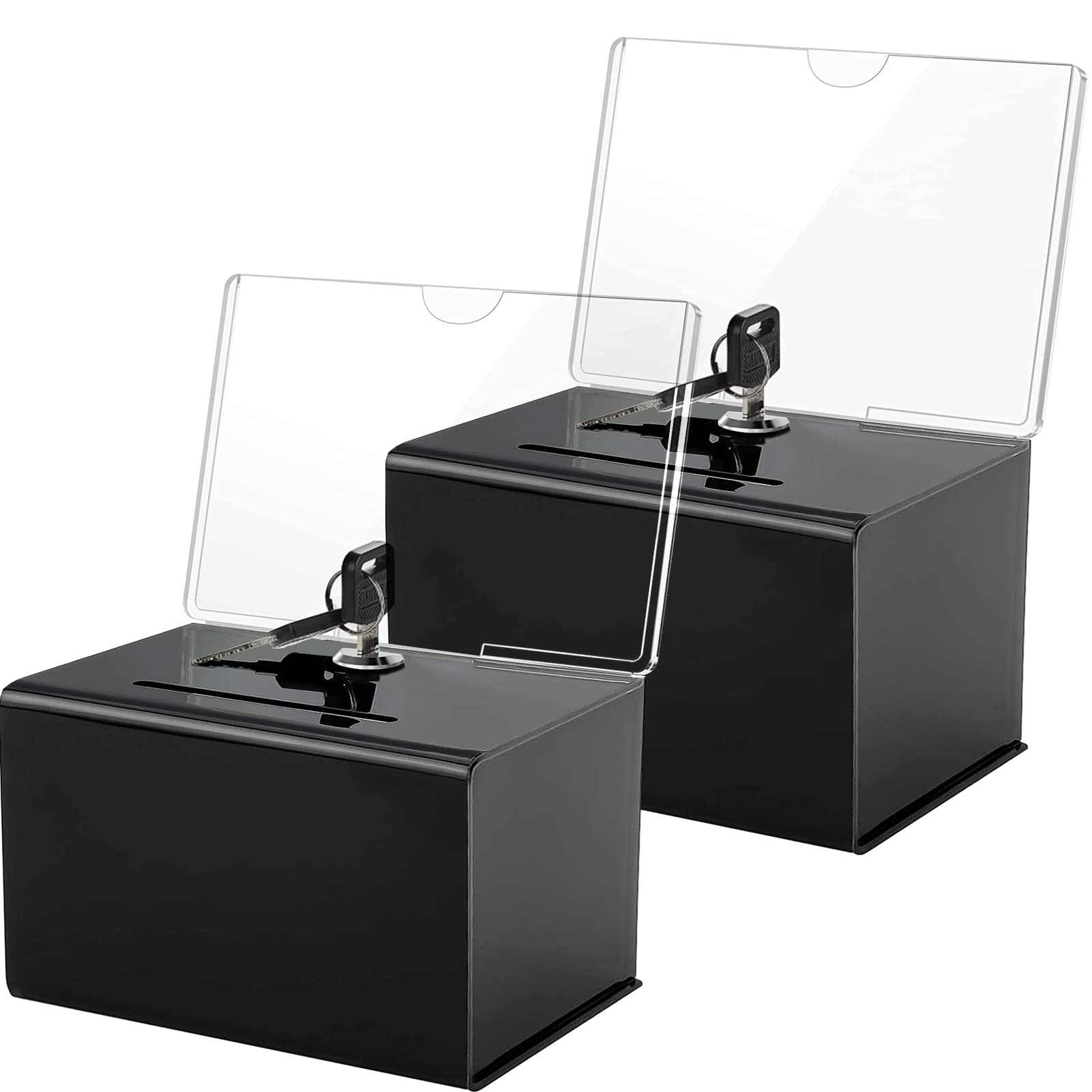 Maxgear Acrylic Donation Suggestion Box With Lock 2 Pack, Secure And Safe Tip Jars, Black Drawing Box For Business Cards 6.25'