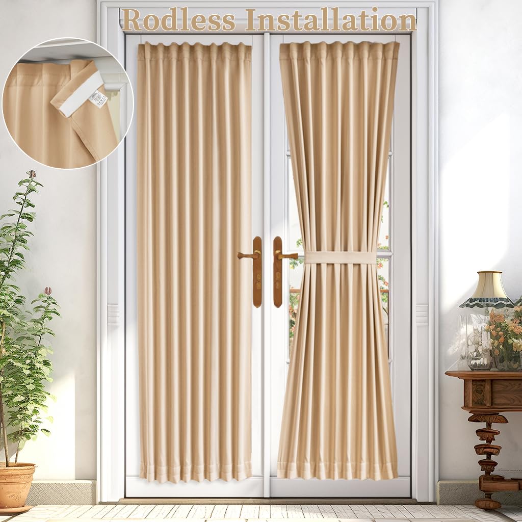 Vatge French Door Blackout Curtains - Solid Room Darkening Thermal Insulated Drapes, Energy Efficient Window Treatment For Kitch