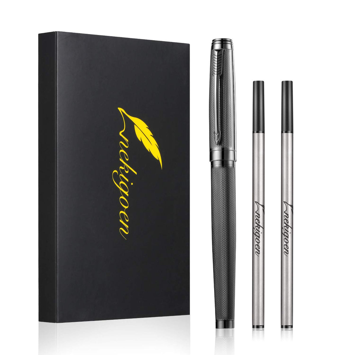 Nekigoen Rollerball Pen For Men Women Luxury Metal Executive Pens Home Office Use With 2 Extra Refills Black Ink 0.7Mm G2(Gray)