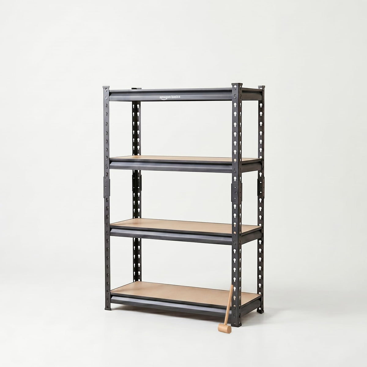 Amazon Basics 4Tier Storage Rack | BoltFree Assembly | Metal Stand & Thick MDF Board | 175kg Capacity Per Shelf | 54H x 24W x