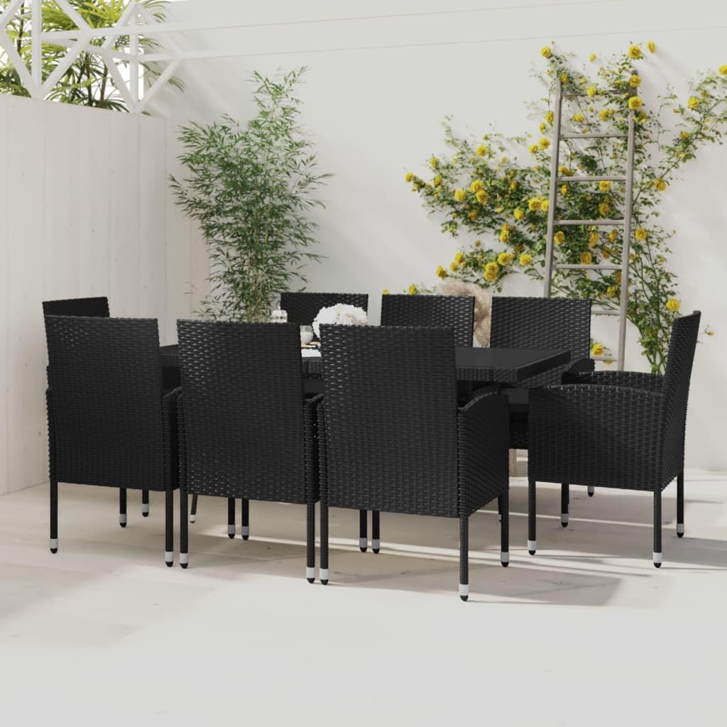 vidaXL Patio Dining Set 9 Piece Garden Outdoor Terrace Balcony Backyard Dining Dinner Dinette Table and Chair Seat Seating Furniture Poly Rattan Black