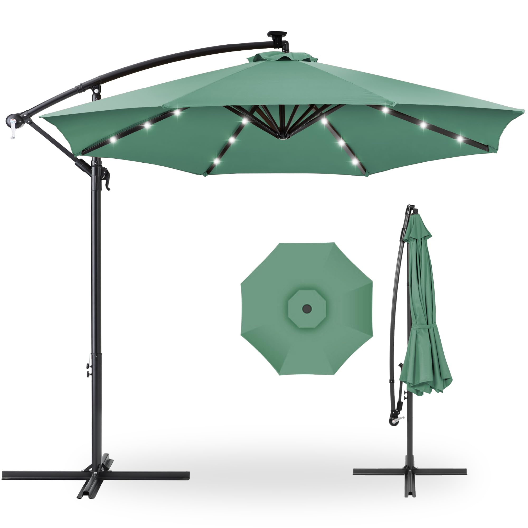 Best Choice Products 10ft Solar LED Offset Hanging Market Patio Umbrella for Backyard, Poolside, Lawn and Garden w/Easy Tilt Adj