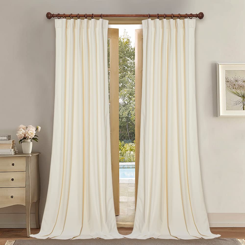 Stangh Ivory White Velvet Curtains - 90 Inches Long Nursery Bedroom Window Drapes Privacy Light Dimming Home Decor For Sliding D