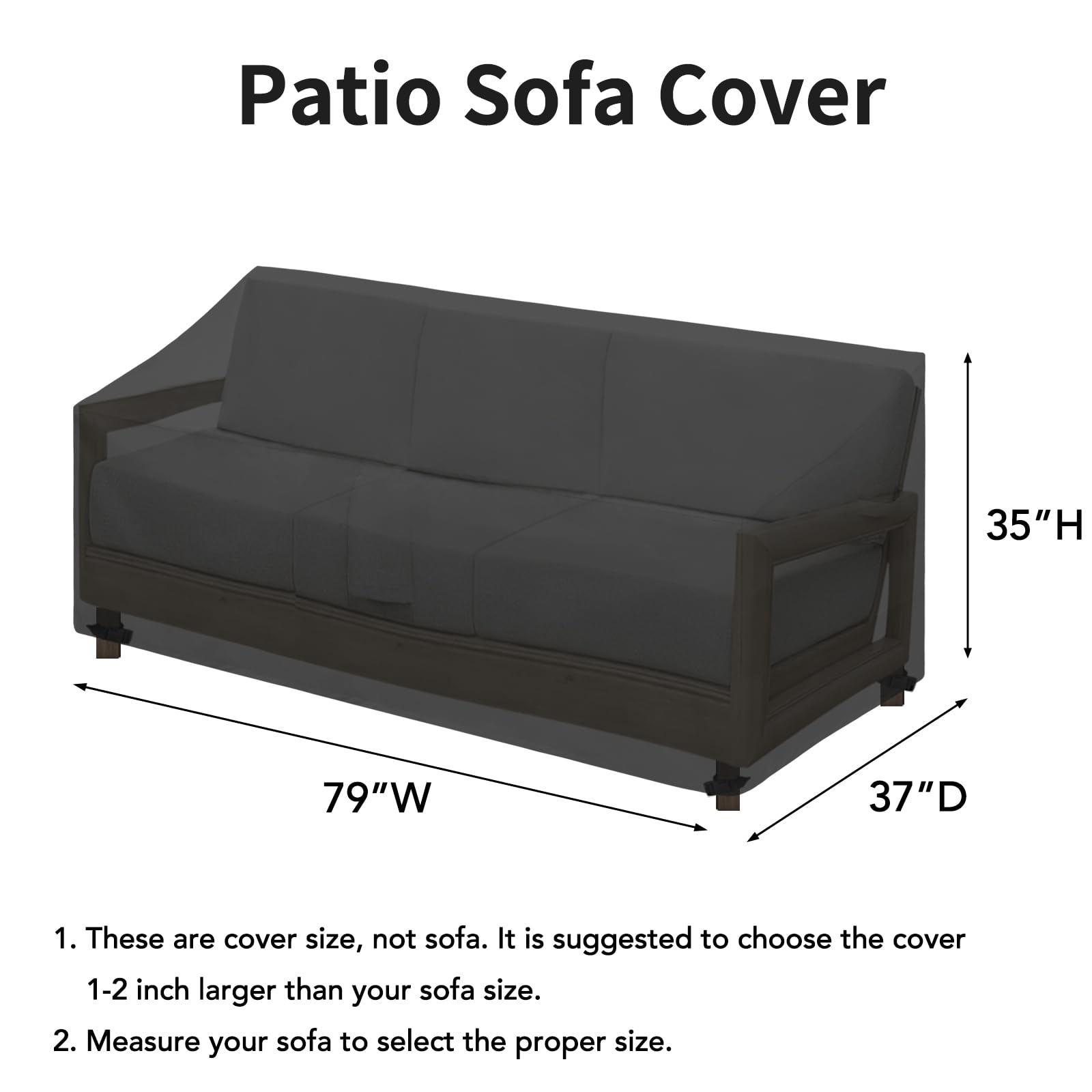 Easy-Going Waterproof Patio Sofa Cover Uv Resistant 3 Seater Outdoor Sofa Cover Weatherproof Lawn Patio Furniture Cover With Tape Sealed Seam (79Wx37Dx35H Inch, Black)