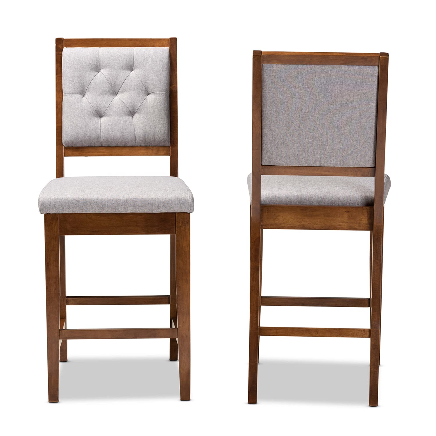Baxton Studio Gideon Modern and Contemporary Grey Fabric Upholstered and Walnut Brown Finished Wood 2-Piece Counter Stool Set