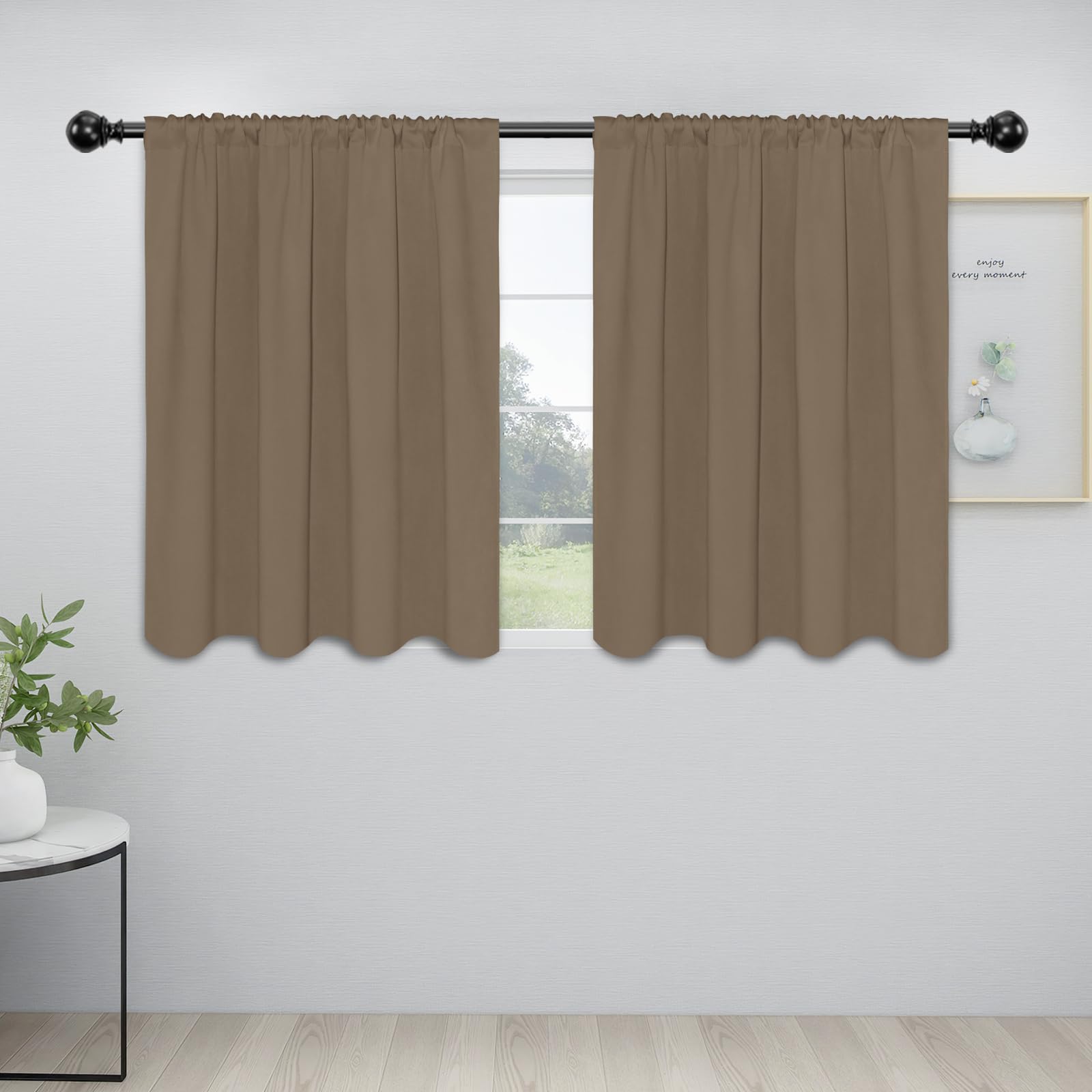 Easy-Going Rod Pocket Blackout Curtains For Bedroom, Room Darkening Window Curtains For Living Room, Thermal Insulated Noise Reduction Solid Window Drapes, 2 Panels(42X36 In, Camel)