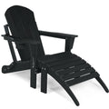 Abcpatio Folding Adirondack Chair With Footrest - Outdoor Weather Resistant Plastic Adirondack Chairs With Detachable Ottoman, Stackable Seating With Cup Holder For Patio (Seat Width 20', Black)