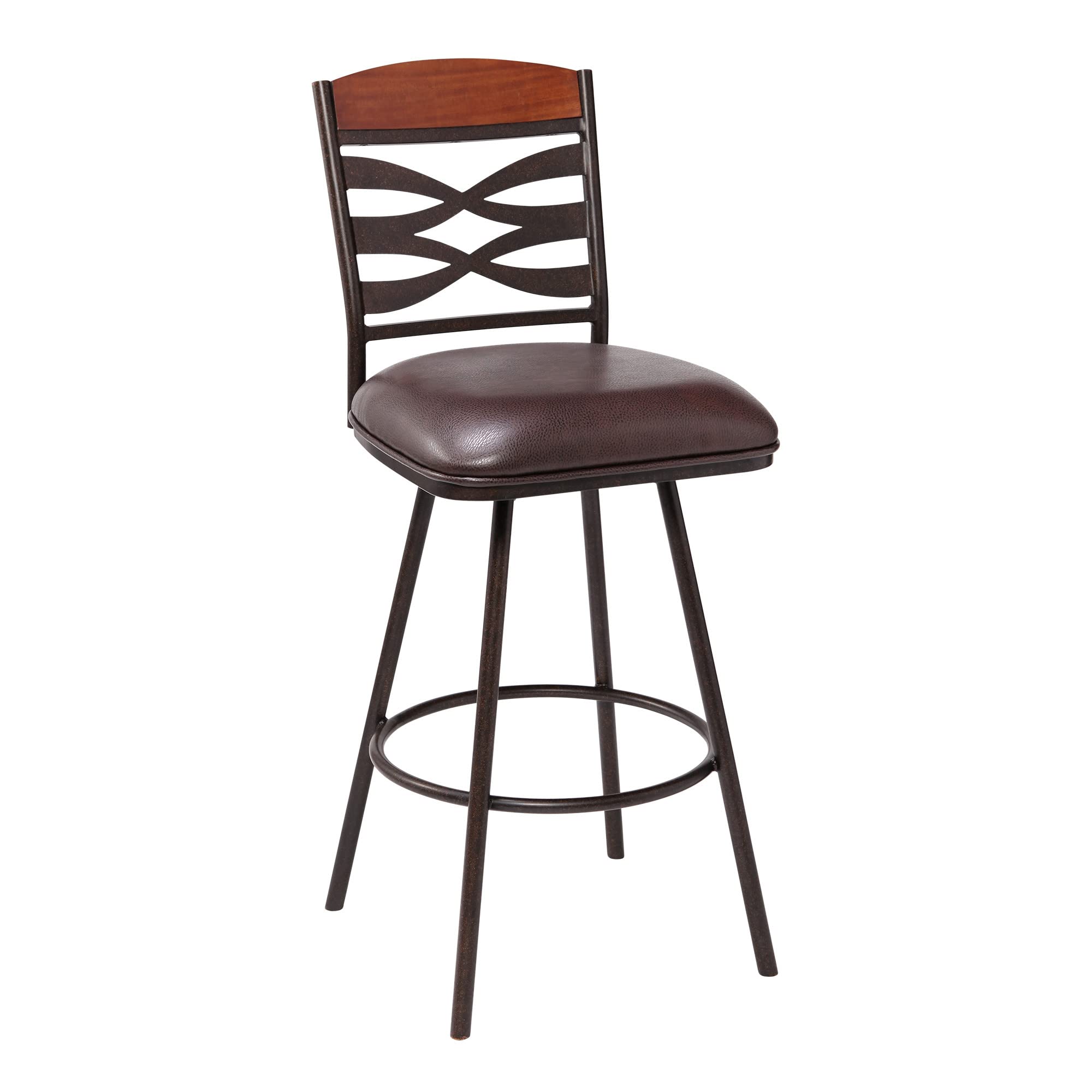 HomeRoots Ford Brown Metal, Wood, Faux Leather, Foam 30' Brown Faux Leather Speckled Metal and Maple Wood Bar Stool