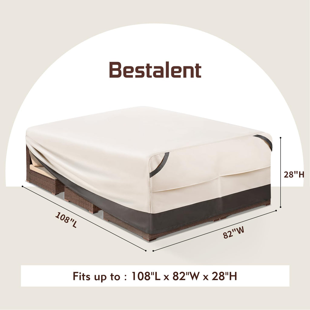 Bestalent Waterprooof Outdoor Furniture Covers For Table And Chairs, Patio Rectangular Table Cover Heavy Duty, Fits Up To 108L X 82W X 28H Inches (Beige/Grey)