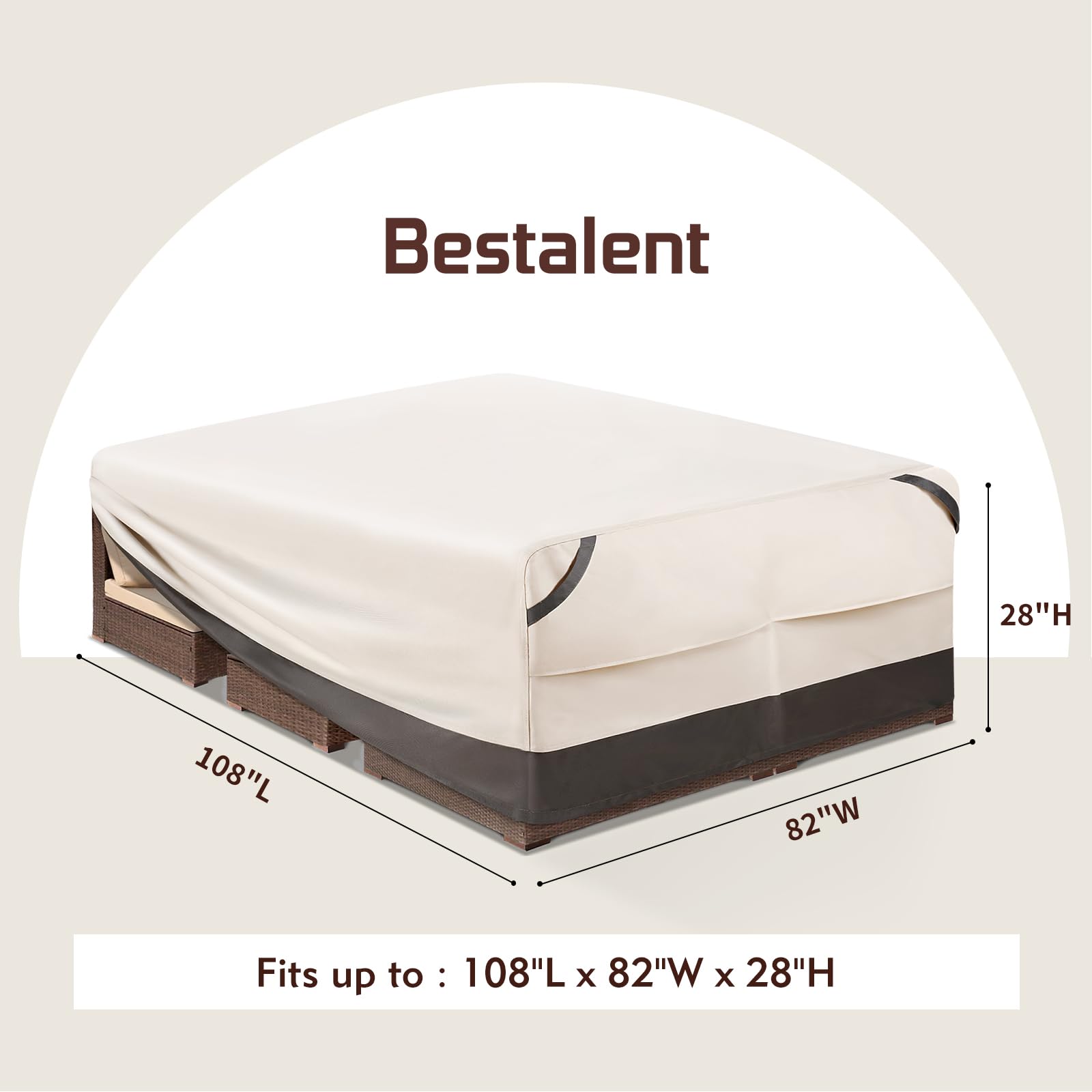 Bestalent Waterprooof Outdoor Furniture Covers For Table And Chairs, Patio Rectangular Table Cover Heavy Duty, Fits Up To 108L X 82W X 28H Inches (Beige/Grey)