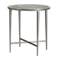 Benjara Round Glass Top Metal End Table With Sleek Tapered Legs, Silver