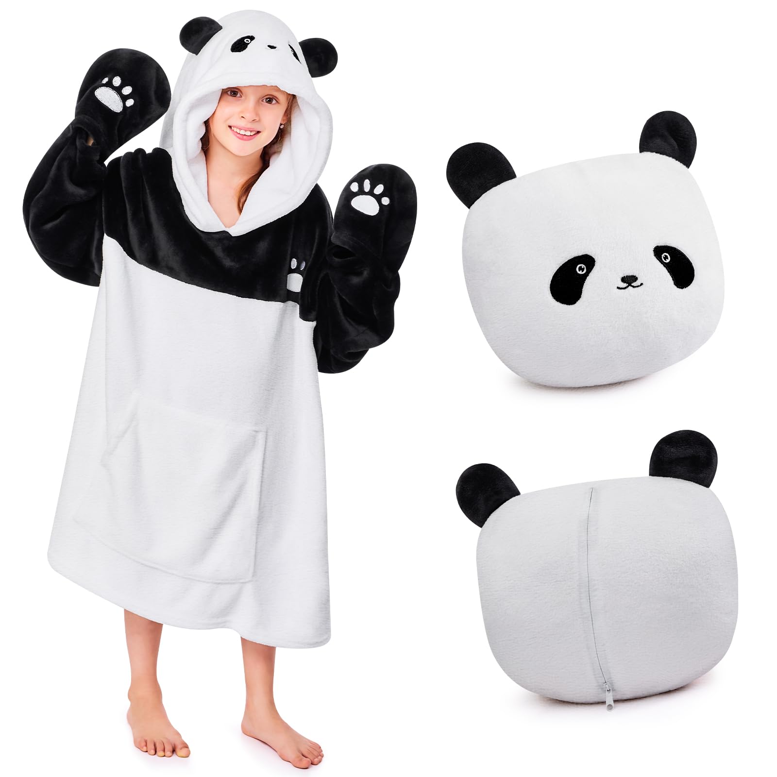 Ifnow Wearable Blanket Hoodie For Kids, Oversized Warm Cozy Teen Blanket Sweatshirt Animal Hoodie With Portable Foldable Blanket