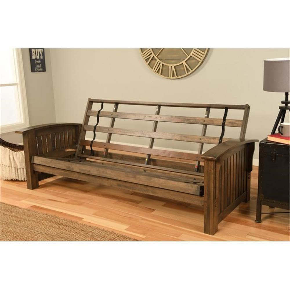 Kodiak Furniture Washington Queen Size Futon Frame and Mattress Set - Wood Futon Frame with Mattress Included in Mocha Brown Color