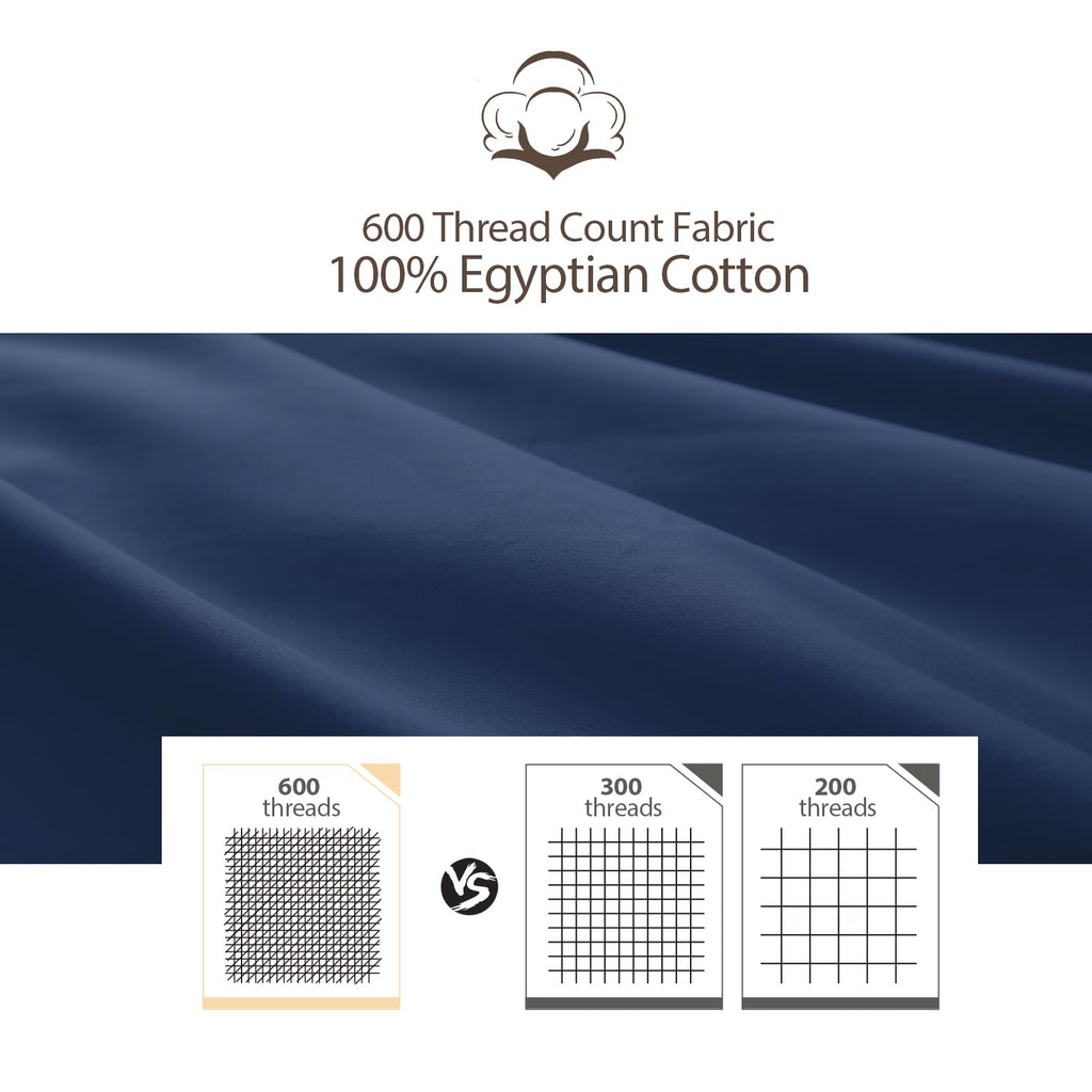 100% Egyptian Cotton Pillow Protectors Set Of 2, 600 Thread Count Standard Size Bed Pillow Cases With Zipper,Sateen Weave Coolin