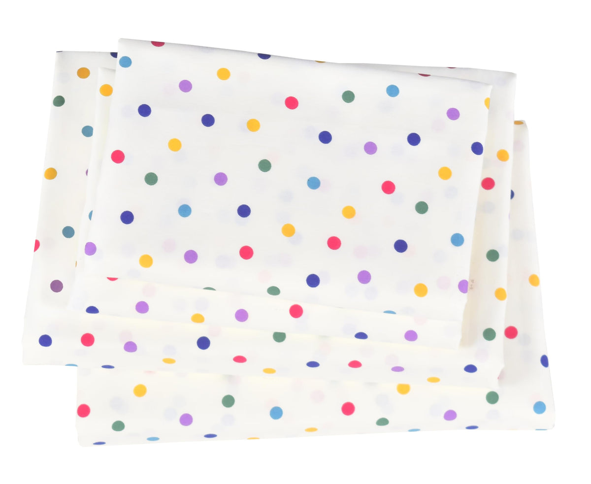 J Pinno Colourful Cute Polka Dot Girls Kids Full Sheet Set Bedroom Decoration Gift, 100% Cotton, Flat Sheet + Fitted Sheet + Pil