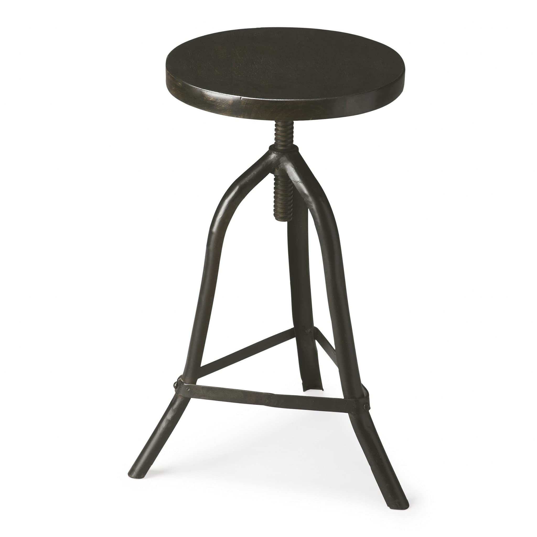 HomeRoots Iron, Acacia Wood Solids Black Iron Revolving Round Stool