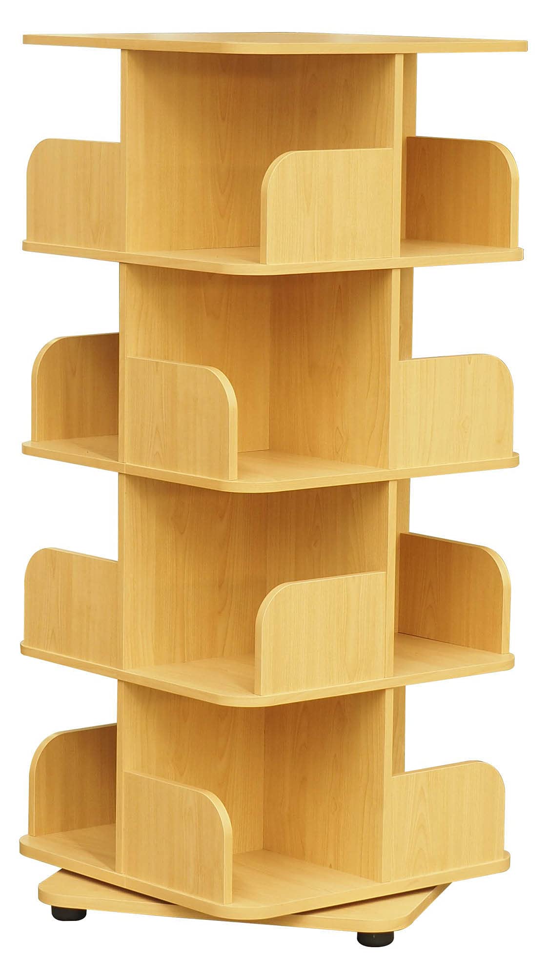 Pilaster Designs Contemporary Hartwick 4 Tier Revolving Bookcase Tower Display Unit with 16 Shelves, Natural Wood