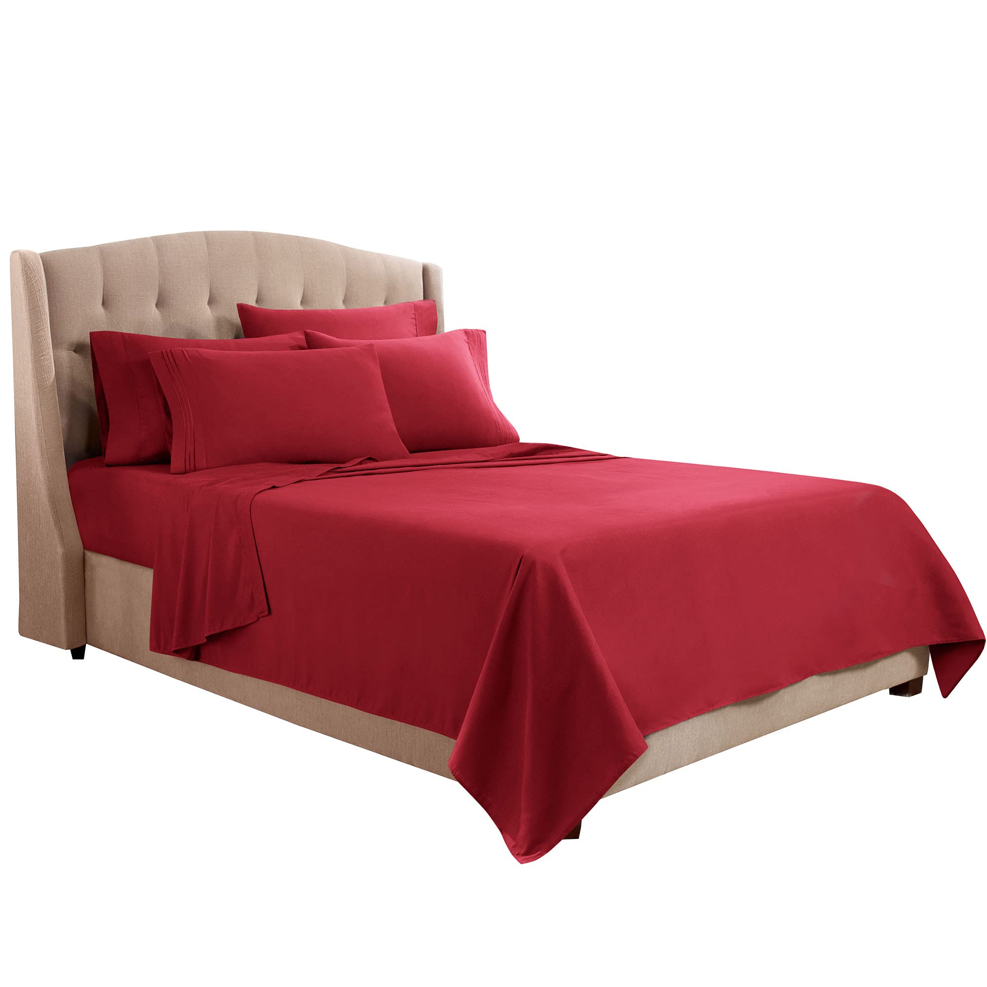 Clara Clark Queen Sheets, 6 Piece Set - Hotel Luxury Sheets For Queen Size Bed, Super Soft Bedding Sheets & Pillowcases, Queen Size Sheets, Burgundy Red